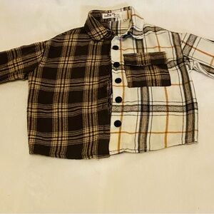 Shein Unisex Toddler Plaid Print Color Block Shirt EUC